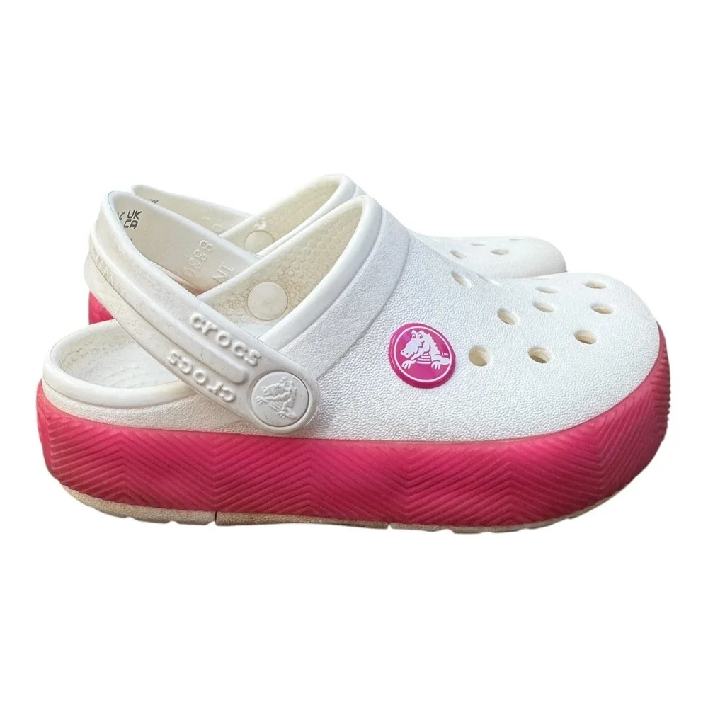 Crocs Kids Classic Cutie Clog White Pink Platform Sandals Toddler Size 8